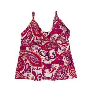 Lands' End Womens Tankini Top 6L 6 Long Built In Bra Underwire Adjustable Straps